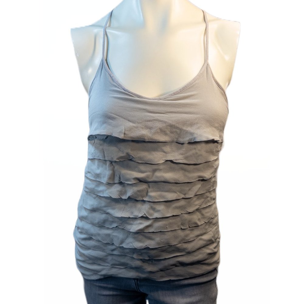 Club Monaco Womens Size Small Top Grey Silk Tiered Ruffle Racerback Sleeveless